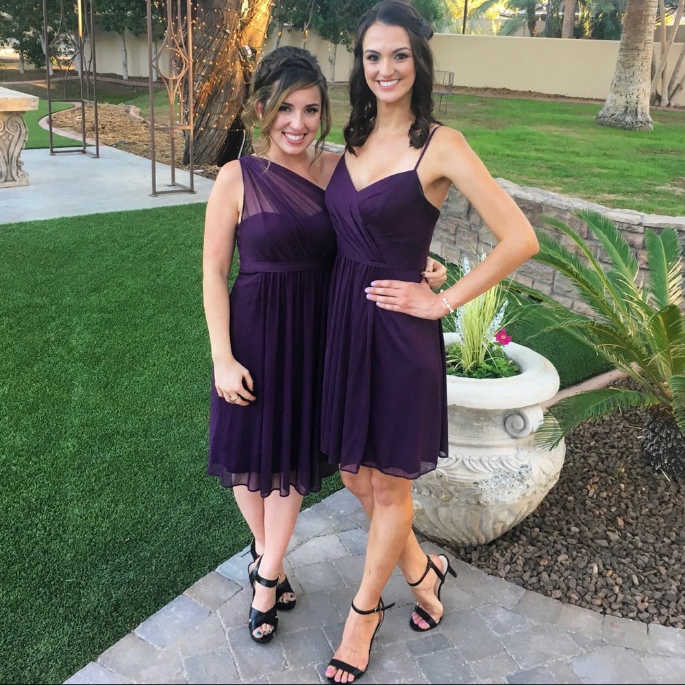 David’s Bridal bridesmaids dress plum